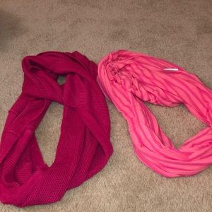 Pink infinity scarves